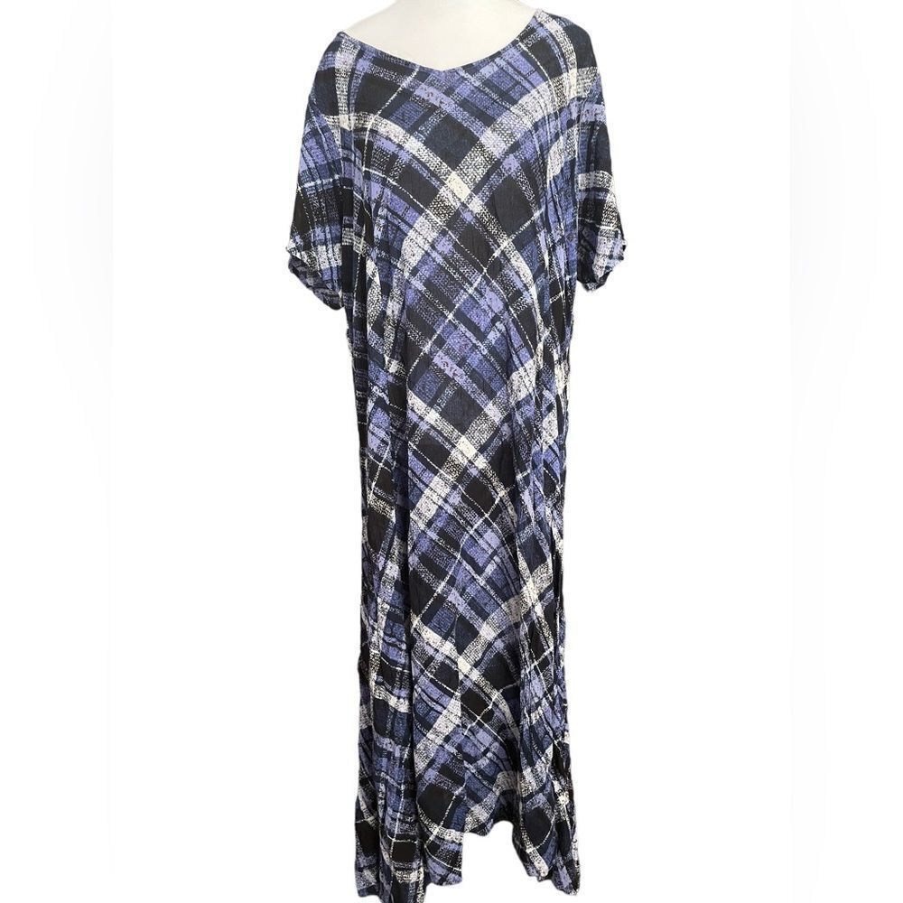 WOMAN WITHIN BLUE PLAID LIGHTWEIGHT MAXI DRESS, med